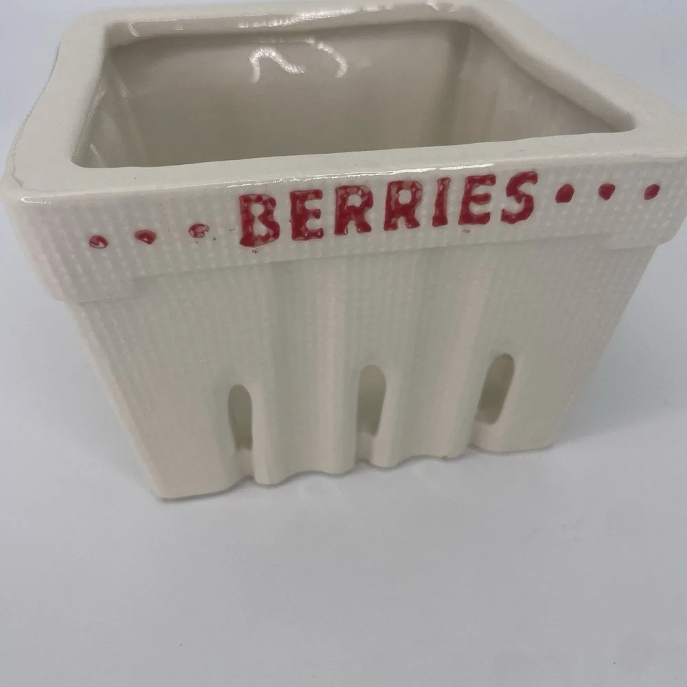 NEW Cottagecore Berry Basket White/Red 'Berries' Ceramic Stoneware-Creative CoOp